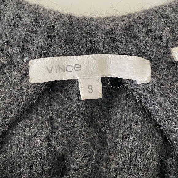 Vince Cardigan Long Line Sweater Wool Alpaca S Gray Chunky Cable Knit Pockets - Picture 4 of 9
